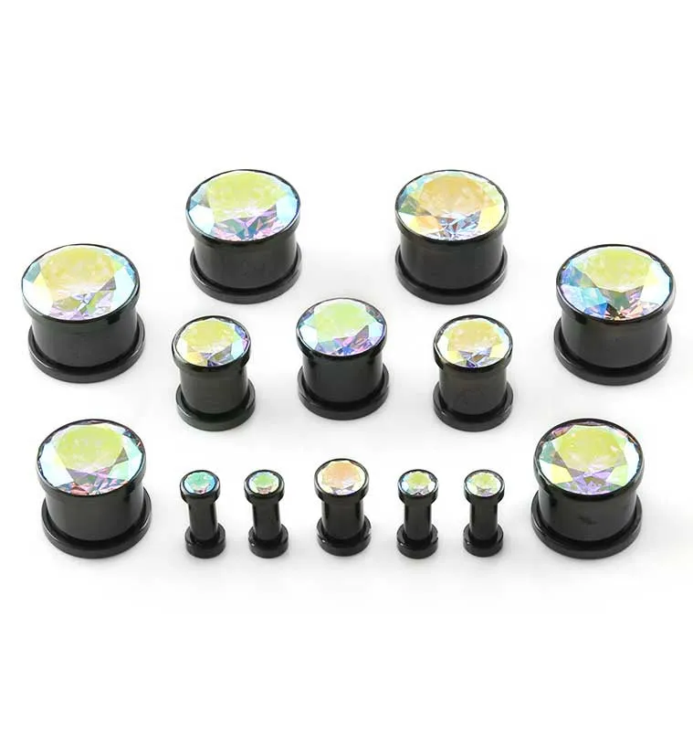 Black Rainbow Aurora Gem Stainless Steel Plugs