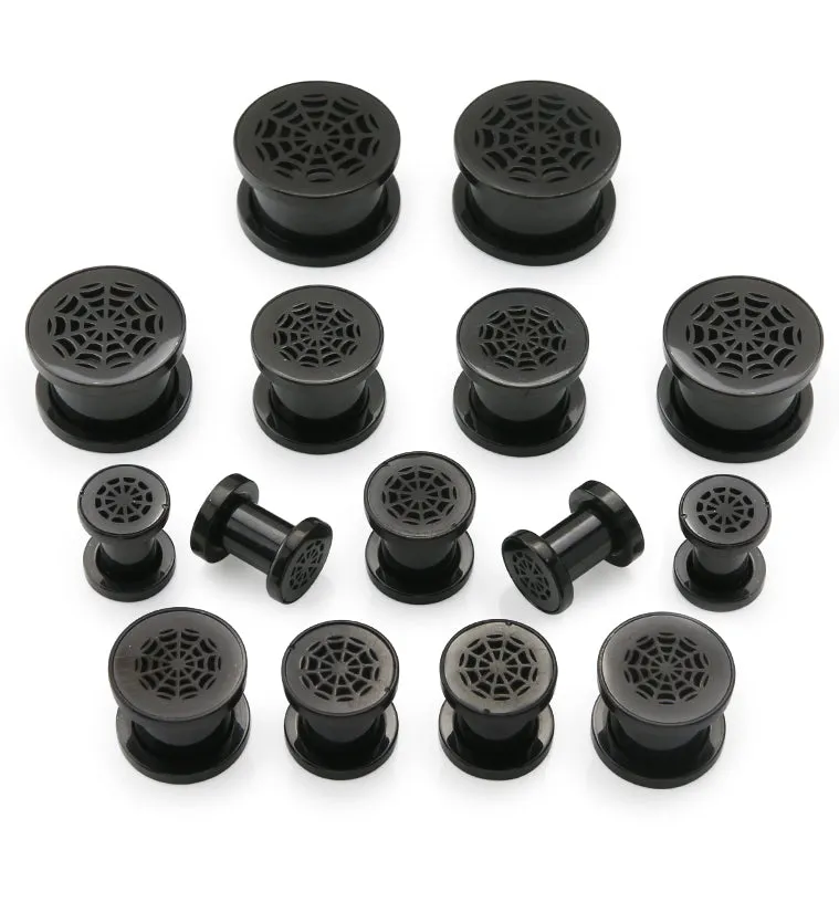 Black Spider Web Stainless Steel Tunnel Plugs