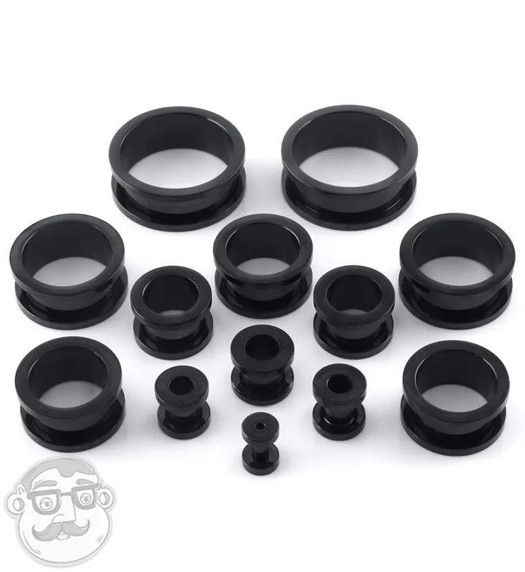 Black Stainless Steel Screw On Ear Tunnels