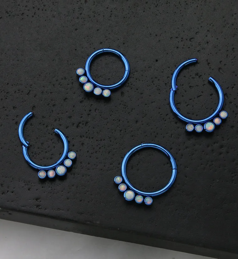 Blue Cinque White Opalite Titanium Hinged Segment Ring