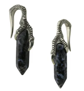 Blue Flame Petrified Palm Root Raven Claw White Brass Ear Weights