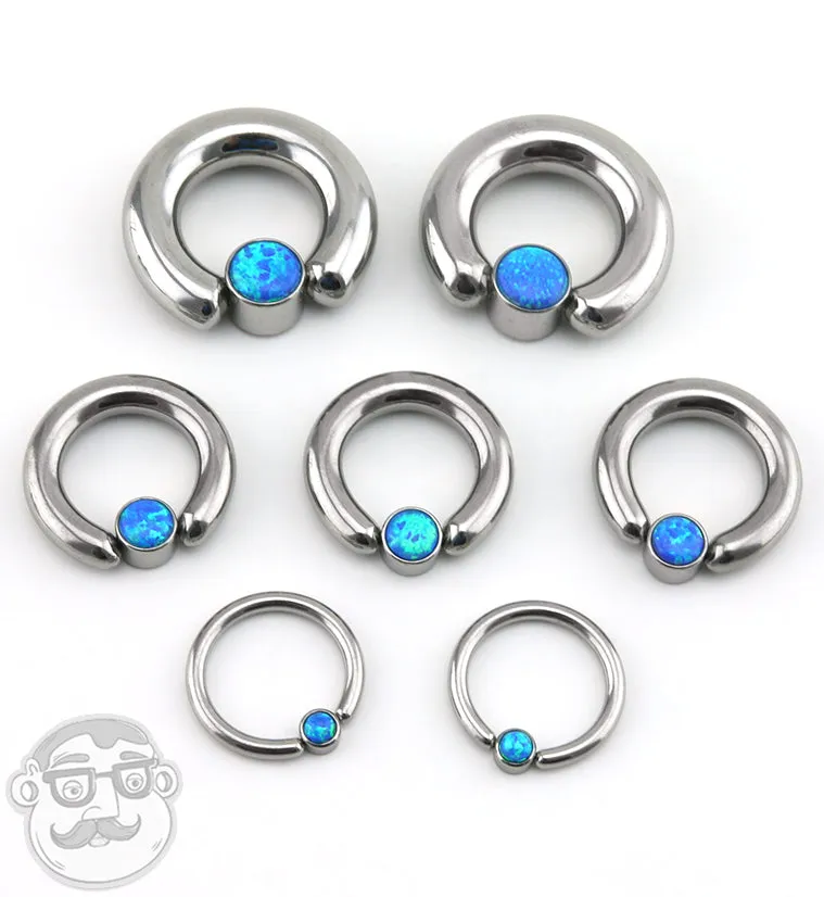 Blue Opalite Flat Disk Captive Ring