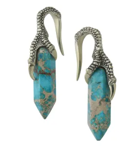 Blue Sea Sediment Stone Raven Claw White Brass Ear Weights