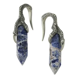 Blue Sodalite Stone Raven Claw White Brass Ear Weights