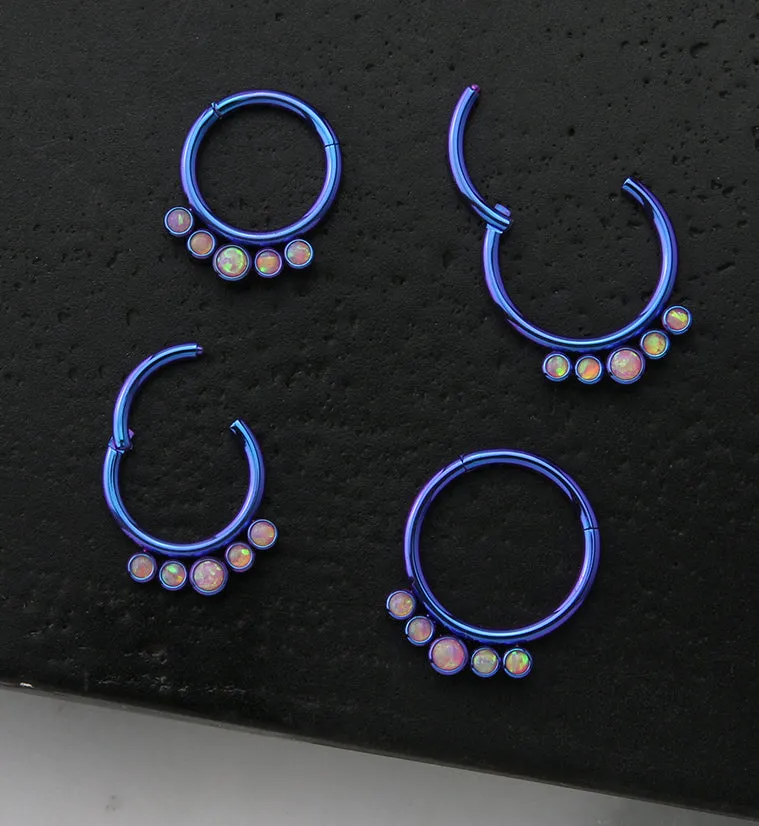 Blurple PVD Cinque Pink Opalite Titanium Hinged Segment Ring