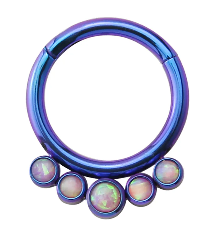 Blurple PVD Cinque Pink Opalite Titanium Hinged Segment Ring