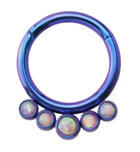 Blurple PVD Cinque Pink Opalite Titanium Hinged Segment Ring