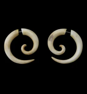 Bone Fake Gauge Spiral Tribal Earrings