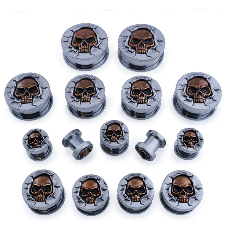 Brass Skull Stainless Steel Screw Back Plugs