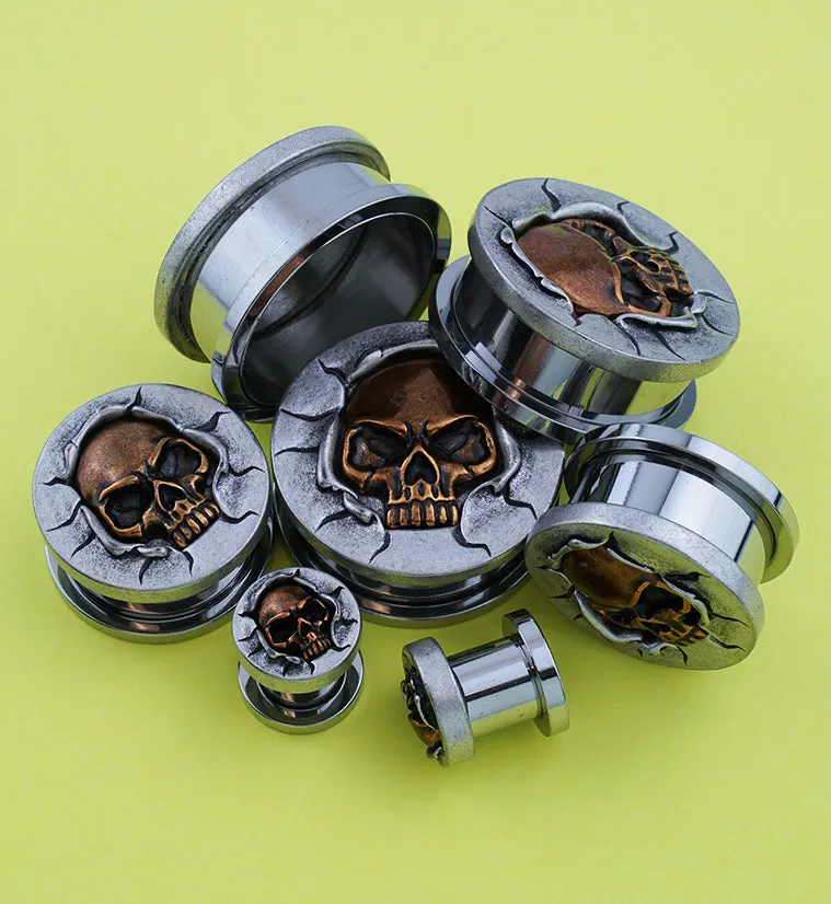 Brass Skull Stainless Steel Screw Back Plugs