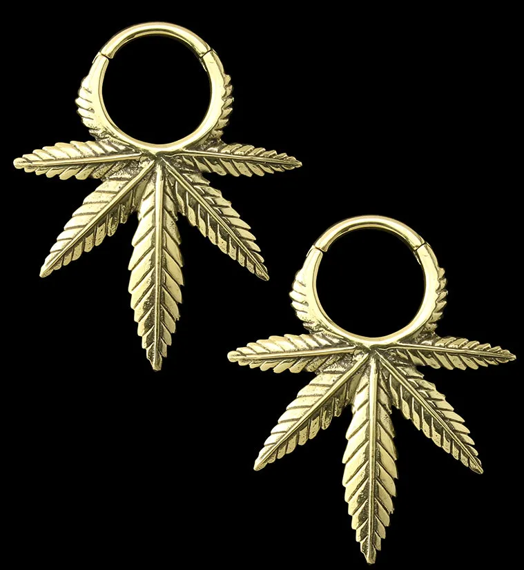 Cannabis Hinged Brass Ear Weights