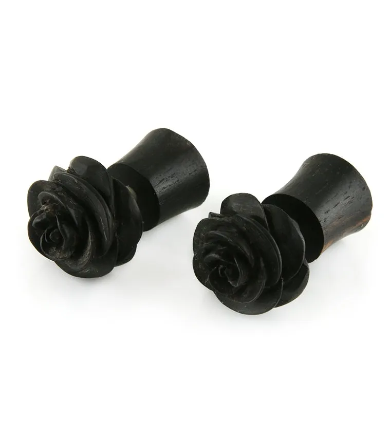Carved Rosebud Wooden Fake Gauge Plugs