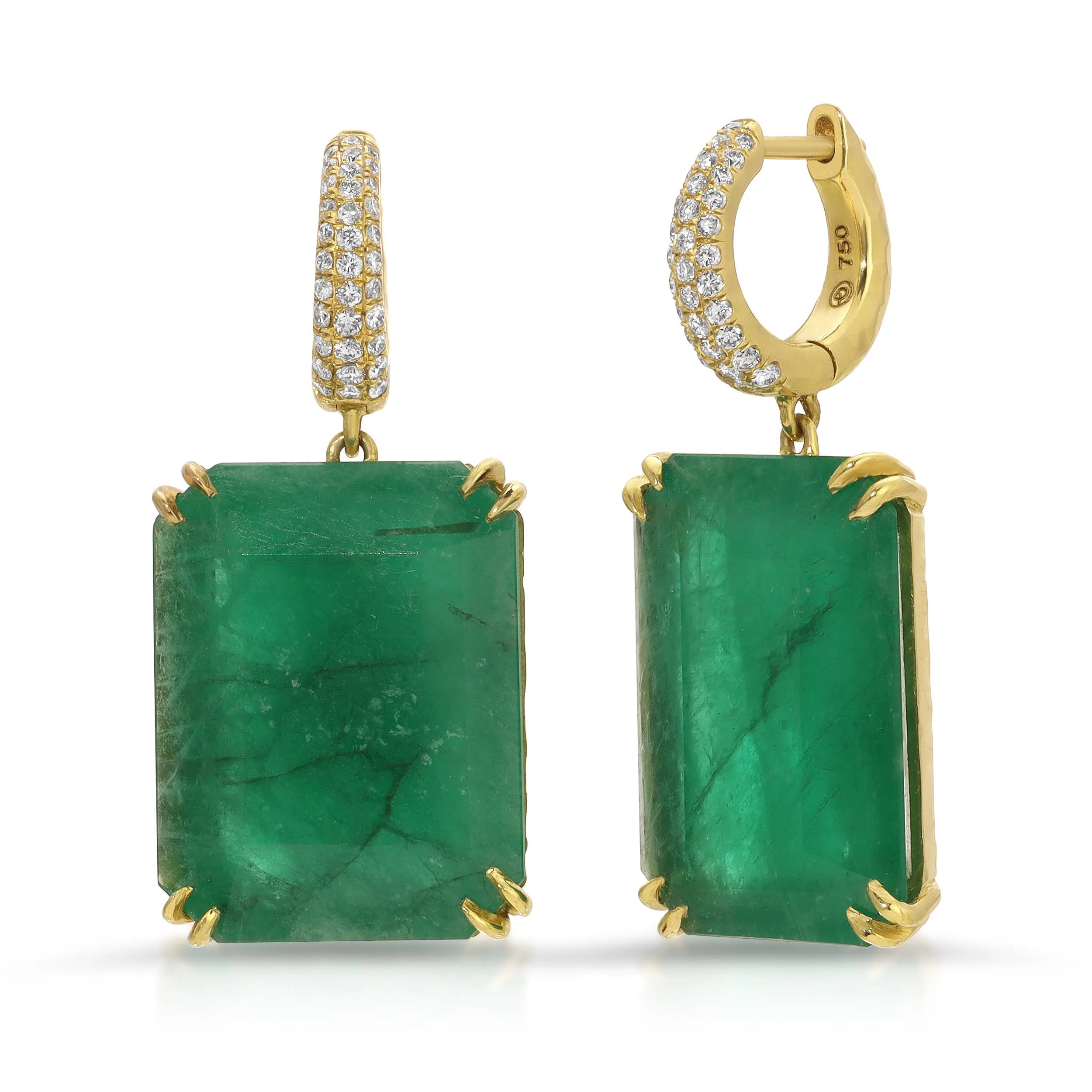 Charmed Pav?? Yana Hoops with Emerald Cut Emeralds