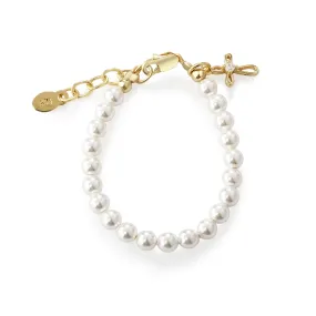 Children's 14K Gold-Plated Cross Baby Bracelet with Pearls