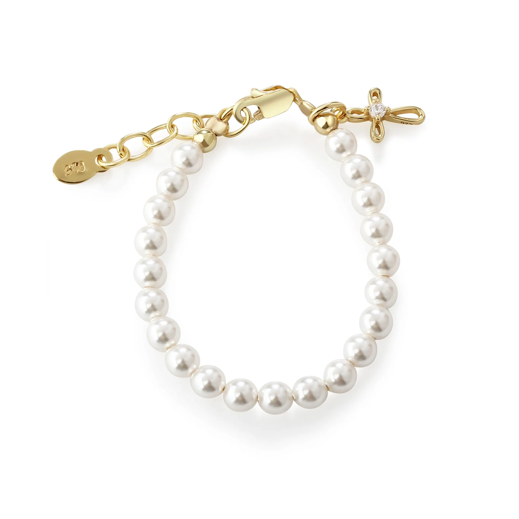 Children's 14K Gold-Plated Cross Baby Bracelet with Pearls