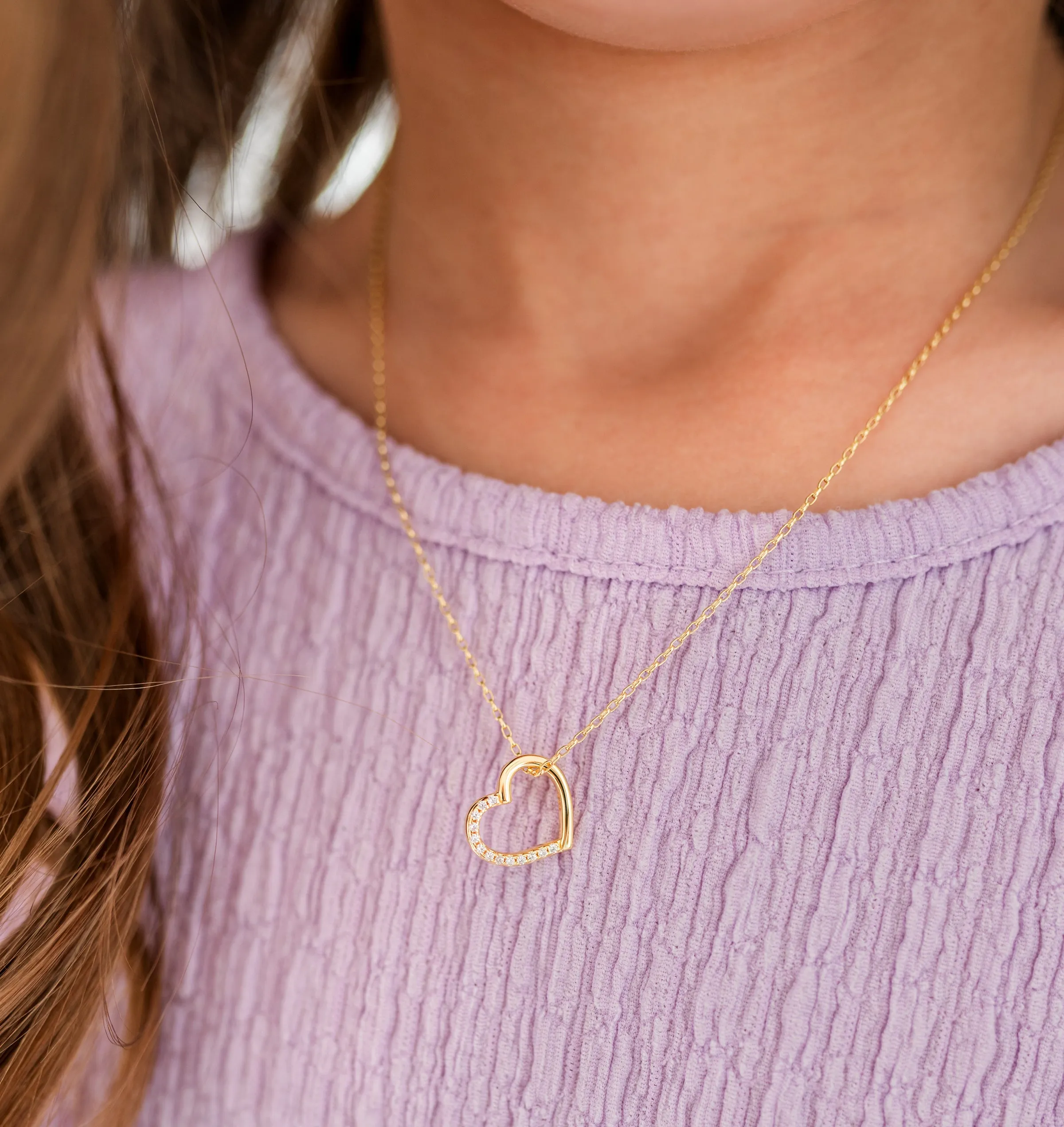 Children's 14K Gold-Plated Floating Heart Necklace for Girls & Kids
