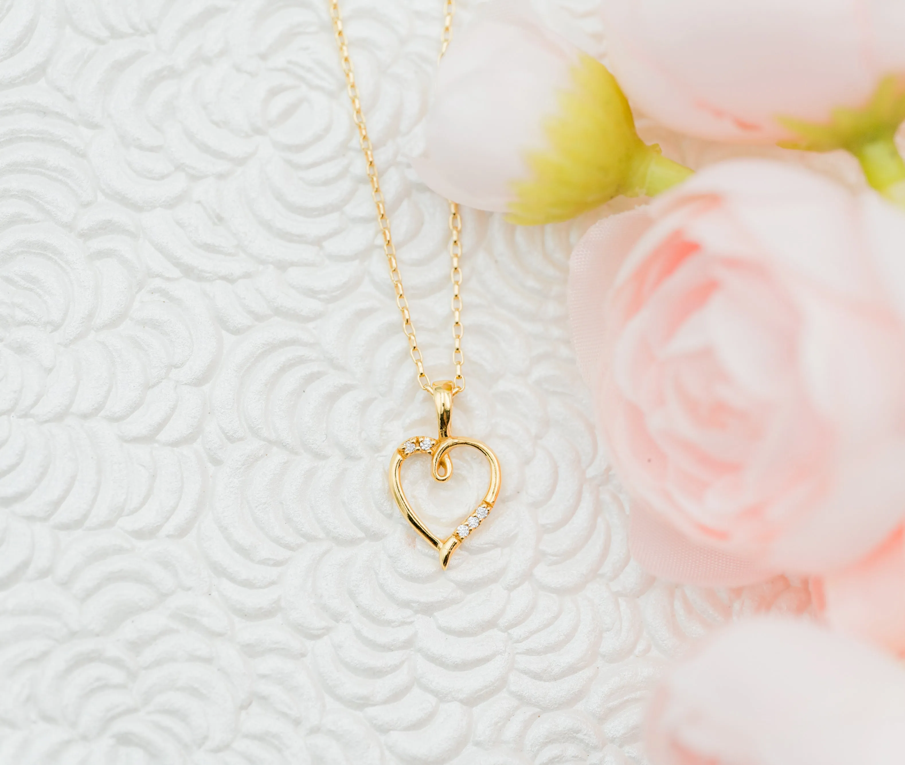 Children's 14K Gold Plated Open Heart Necklace for Girls