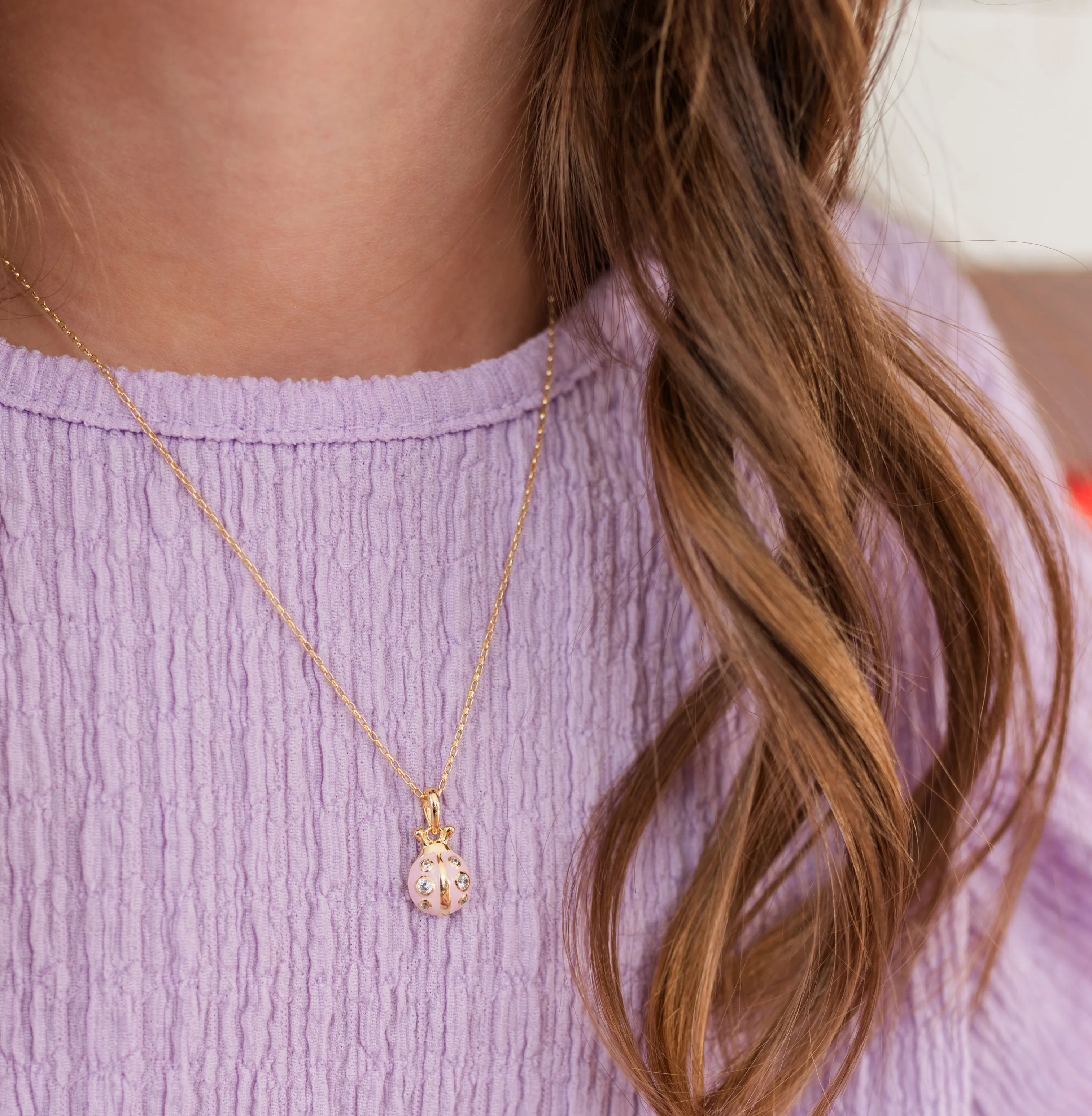 Children's 14K Gold-Plated Pink Ladybug Necklace for Little Girls & Kids