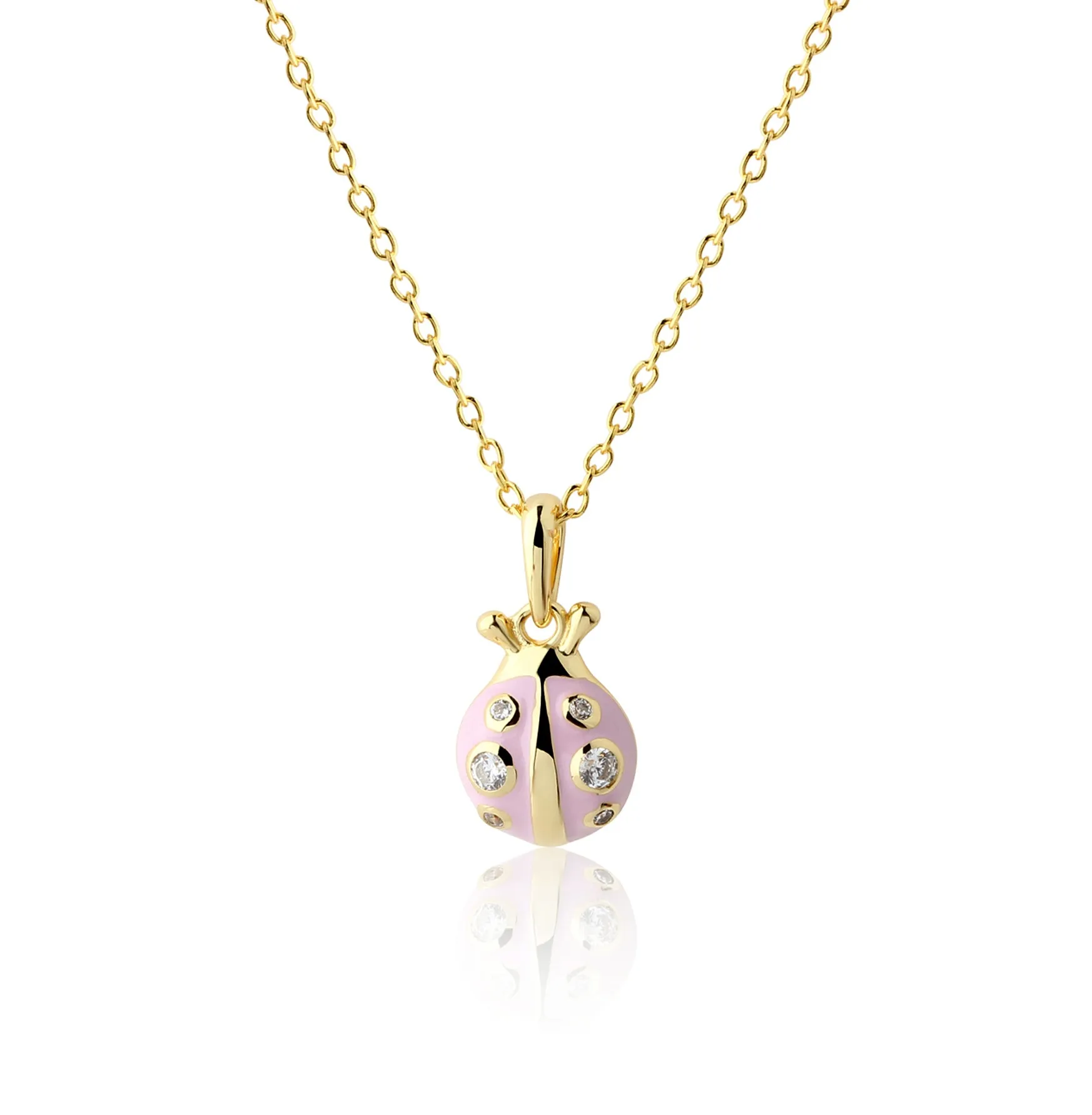 Children's 14K Gold-Plated Pink Ladybug Necklace for Little Girls & Kids