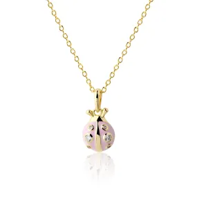 Children's 14K Gold-Plated Pink Ladybug Necklace for Little Girls & Kids
