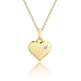 Children's 14K Gold Plated Puff Heart Necklace for Girls & Kids
