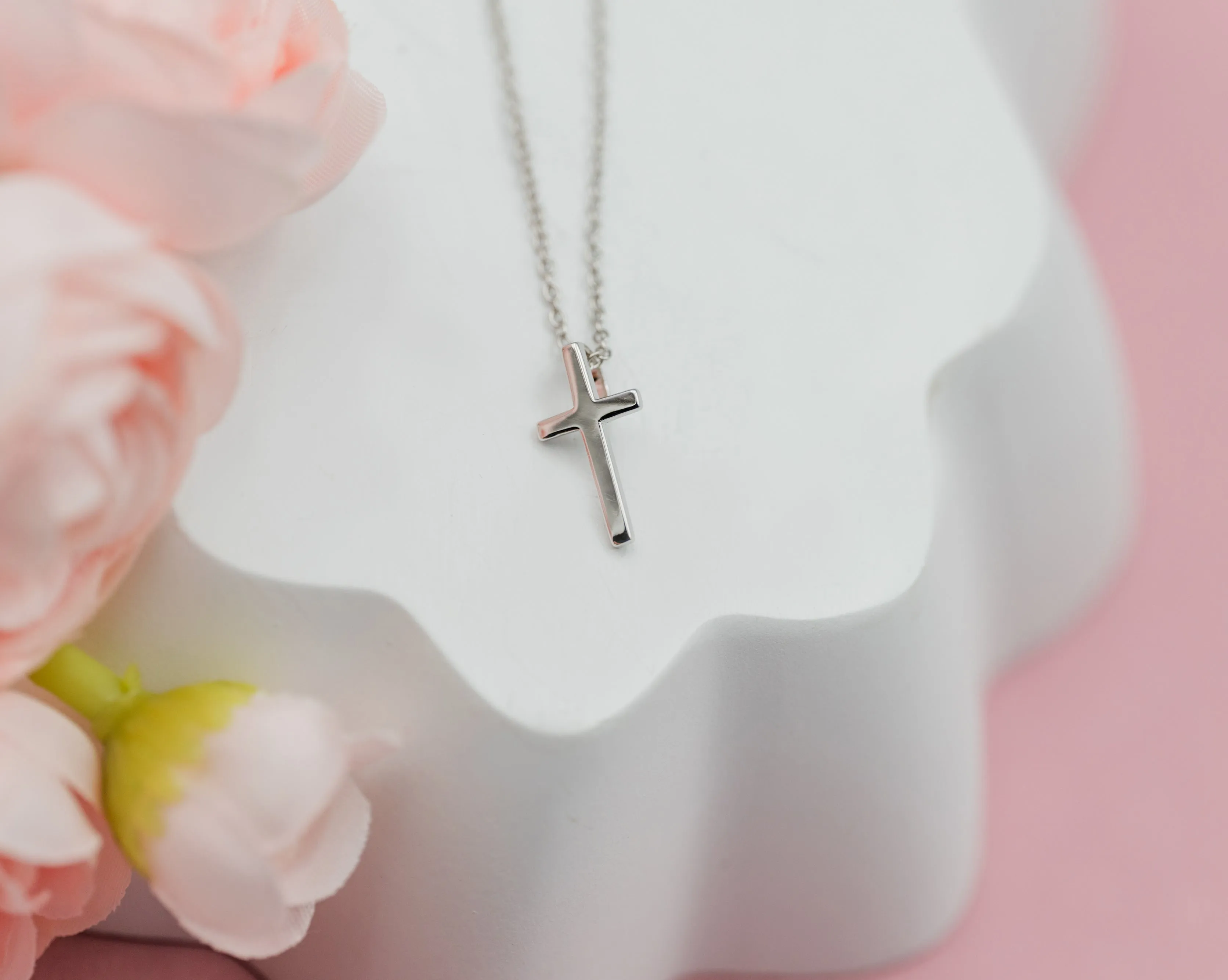 Children's Sterling Silver Dainty Cross Charm Necklace for First Communion or Confirmation Gifts for Girls, Kids 1st Holy Communion Necklace