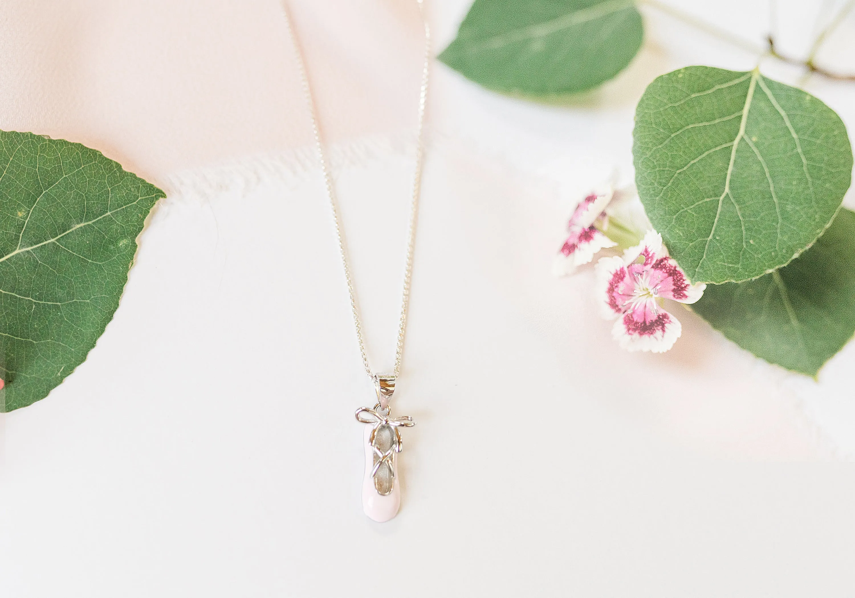 Children's Sterling Silver Pink Ballet Slipper Necklace for Kids and Girls