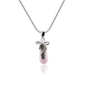 Children's Sterling Silver Pink Ballet Slipper Necklace for Kids and Girls