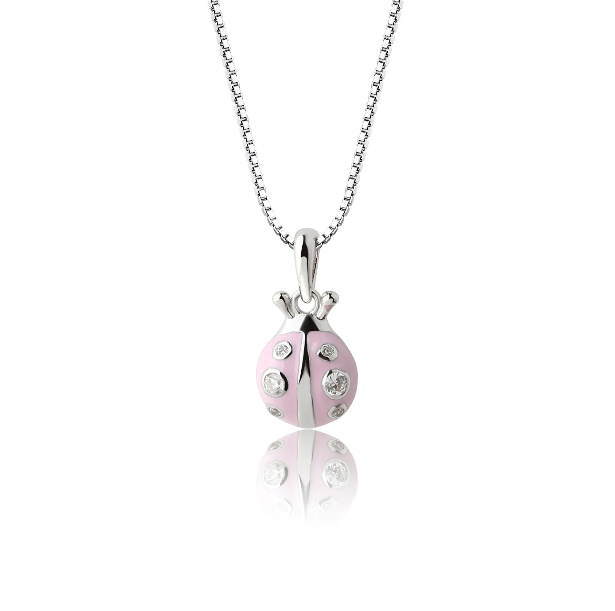 Children's Sterling Silver Pink Ladybug Necklace for Little Girls & Kids
