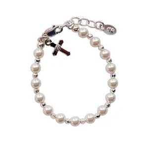 Children's Sterling Silver Simulated Pearl Cross Bracelet