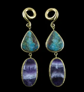 Chrysocolla X Amethyst Stone Brass Ear Weights