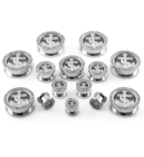 Clear Anchor With CZ Diamond Rim Tunnel Plugs
