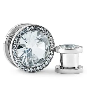 Clear CZ Diamond Stainless Steel Plugs