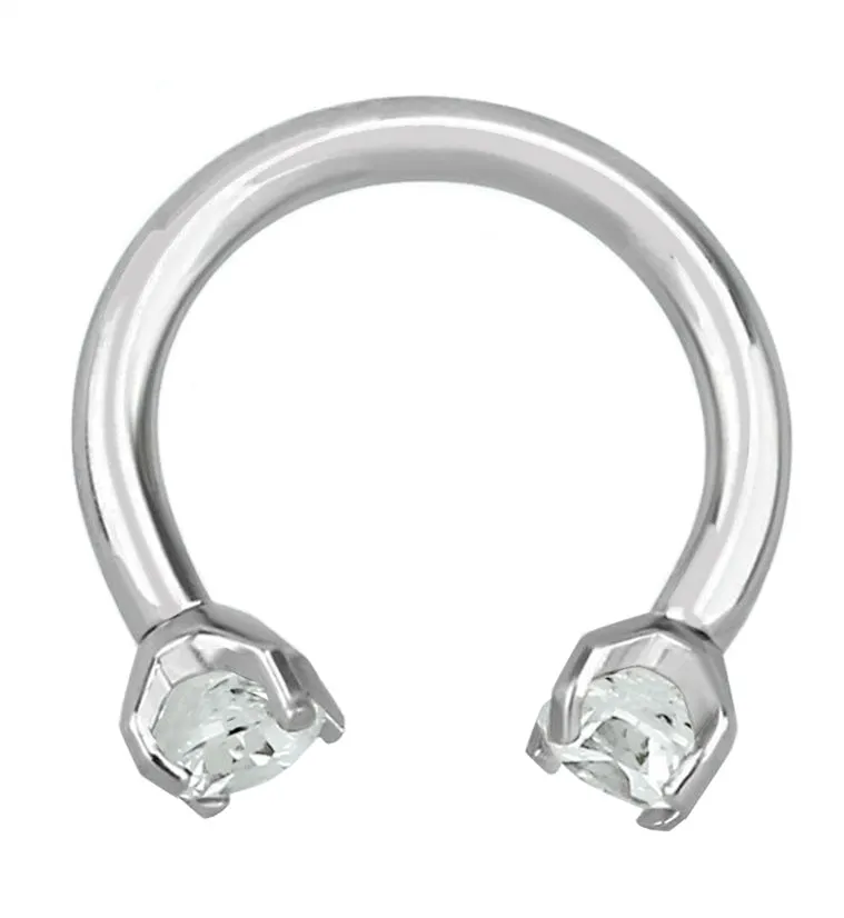 Clear CZ Prong Set Circular Barbell