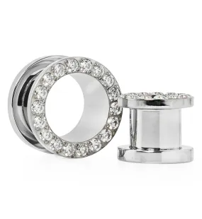 Clear CZ Rim Titanium Screw Back Tunnels