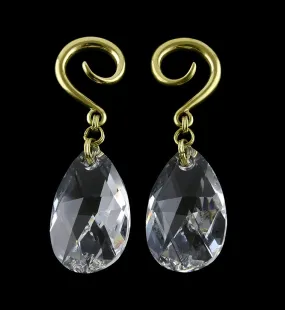 Clear Swarovski Teardrop CZ Brass Ear Weights