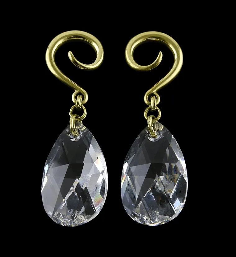 Clear Swarovski Teardrop CZ Brass Ear Weights