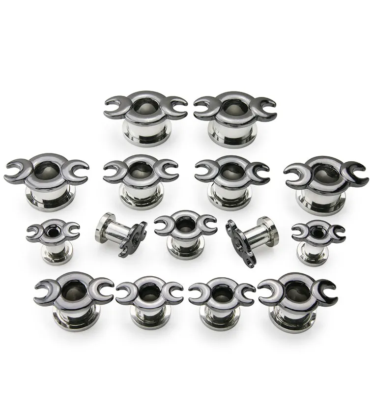 Crescent Moon Stainless Steel Screw Back Tunnels