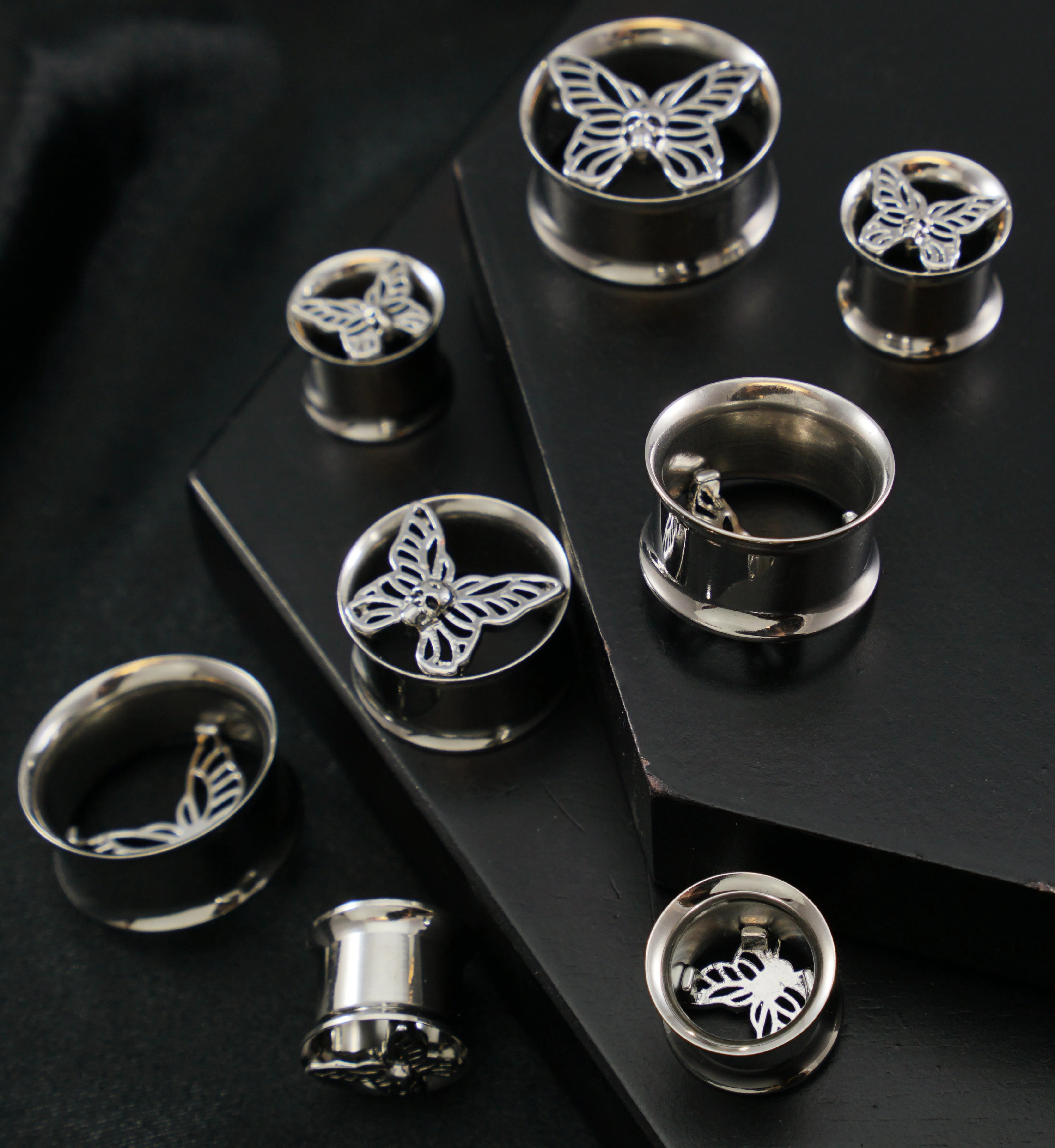 Death Moth Stainless Steel Double Flare Tunnels