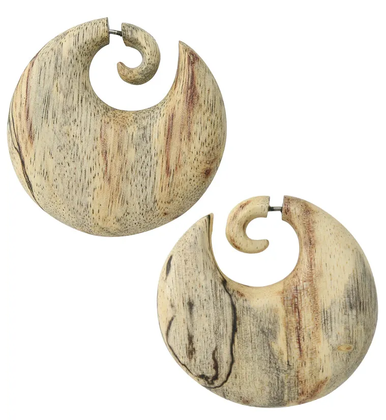Disk Tamarind Wood Fake Gauge Spiral Earrings