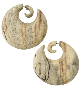 Disk Tamarind Wood Fake Gauge Spiral Earrings