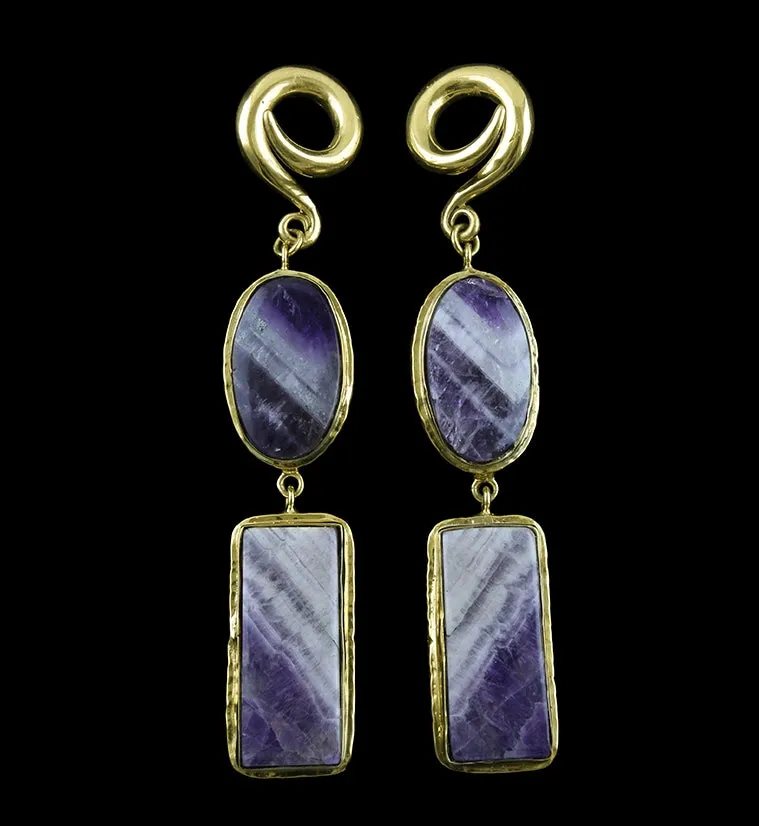 Double Amethyst Stone Brass Ear Weights
