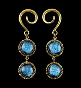 Double Blue Dichroic Glass Coil Hanging Ear Weights