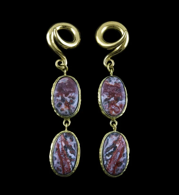 Double Ocean Jasper Stone Brass Ear Weights Version 11