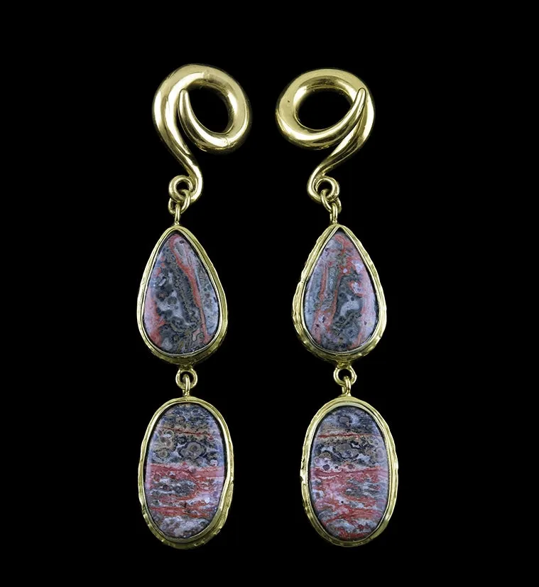 Double Ocean Jasper Stone Brass Ear Weights Version 12