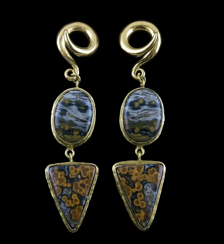 Double Ocean Jasper Stone Brass Ear Weights Version 13