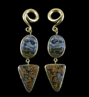 Double Ocean Jasper Stone Brass Ear Weights Version 13