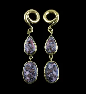 Double Ocean Jasper Stone Brass Ear Weights Version 14