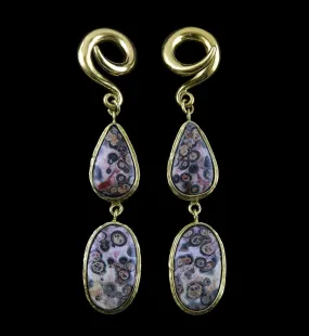 Double Ocean Jasper Stone Brass Ear Weights Version 15