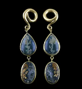 Double Ocean Jasper Stone Brass Ear Weights Version 16
